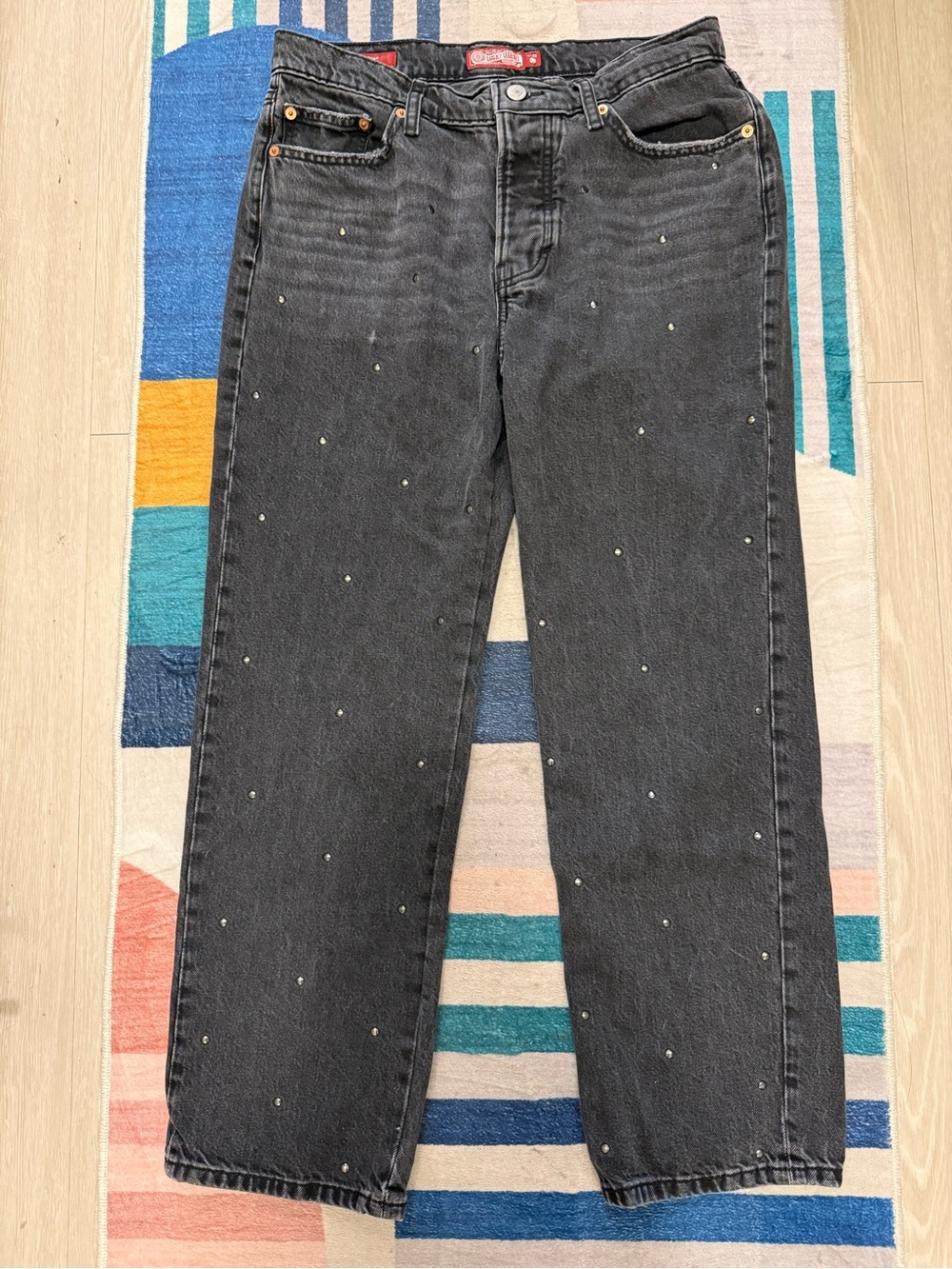Lucky Brand Legend Studded 90s Loose Straight High Rise Black Jeans Sz 6/28